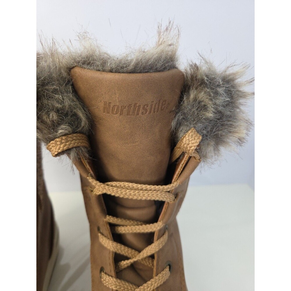 Northside Womens Snow Boot Size 6 Light Brown Gray Faux Fur Trim Lace Up NWOT - Picture 2 of 10